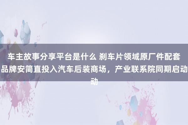 车主故事分享平台是什么 刹车片领域原厂件配套品牌安简直投入汽车后装商场，产业联系院同期启动