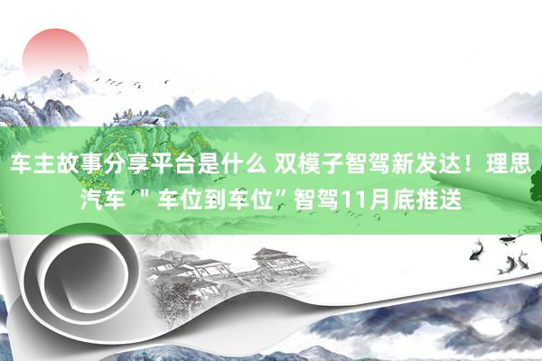 车主故事分享平台是什么 双模子智驾新发达！理思汽车 ＂车位到车位”智驾11月底推送