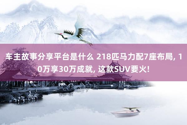 车主故事分享平台是什么 218匹马力配7座布局, 10万享30万成就, 这款SUV要火!