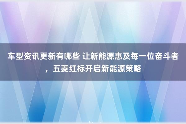 车型资讯更新有哪些 让新能源惠及每一位奋斗者，五菱红标开启新能源策略